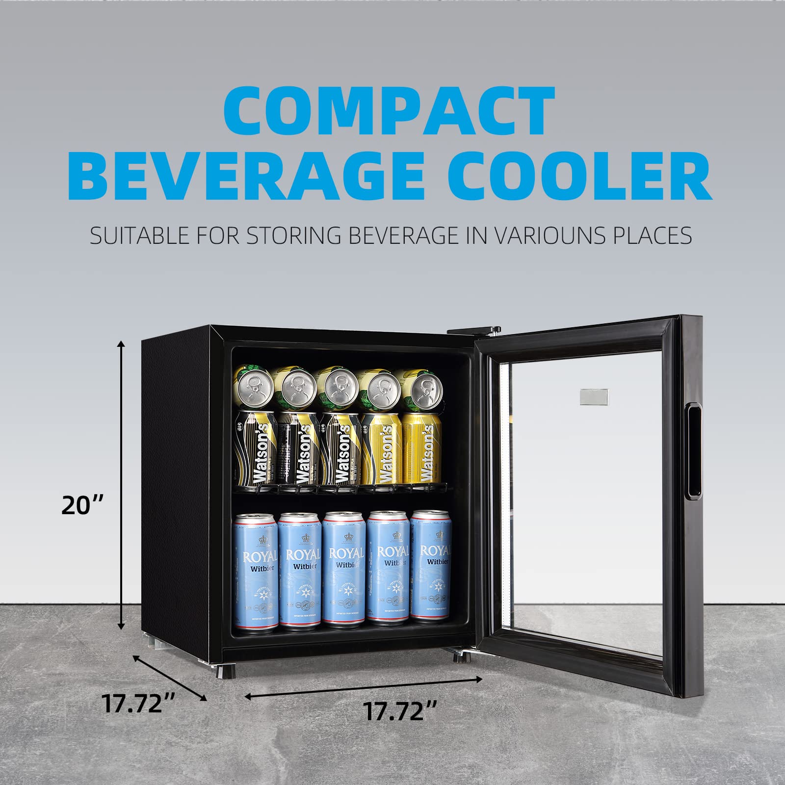 WANAI 60 Can Mini Fridge with Glass Door - Compact Beverage Cooler for Beer, Wine & Juice - Adjustable Shelves & LED Lighting - Perfect for Home, Office, Bar or Dorm Room - Energy Efficient Small Refrigerator for Drinks Storage
