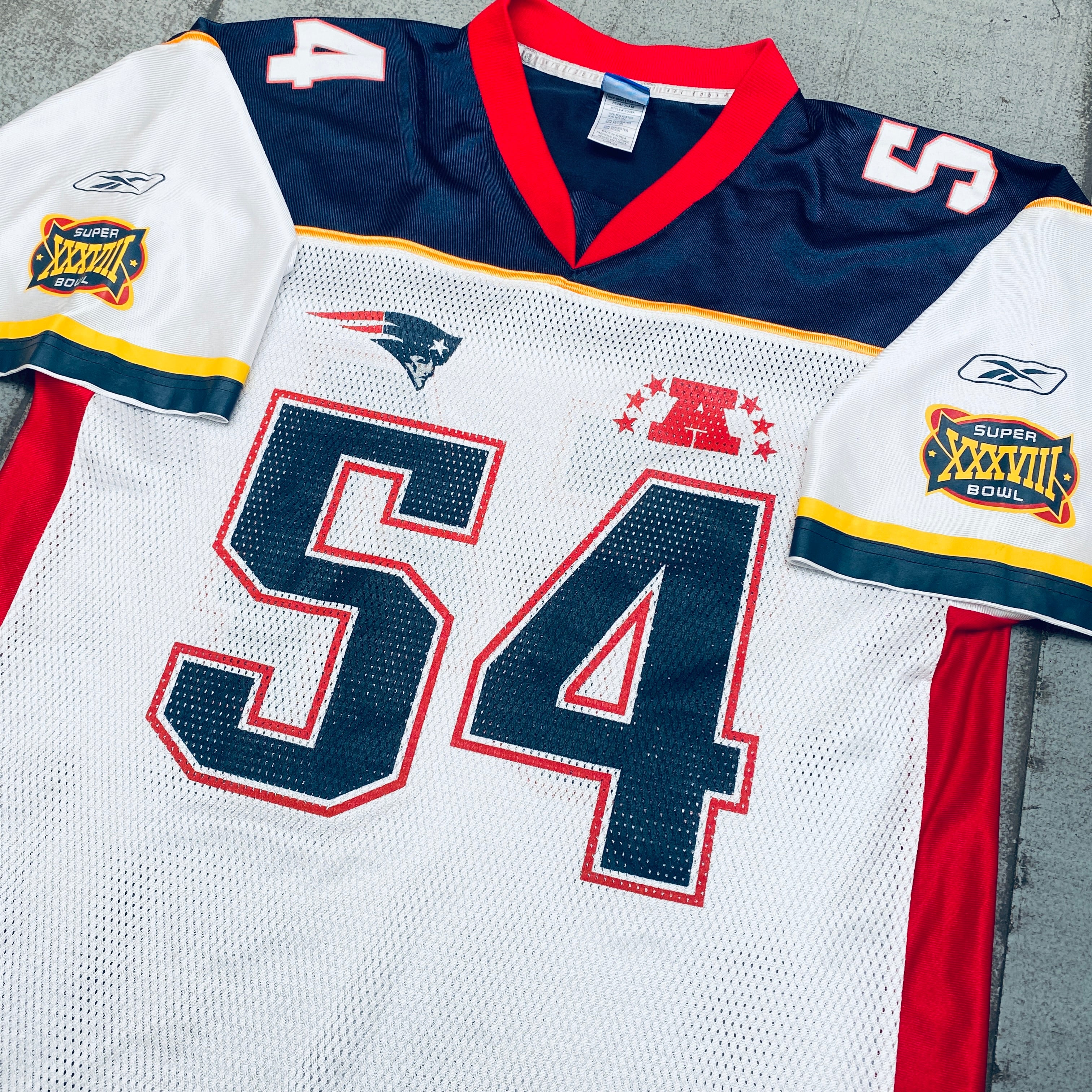 New England Patriots Tedy Bruschi 2004 Super Bowl XXXVIII Replica Fan Jersey - Size Large - Perfect for Game Day, Tailgating & Patriots Fan Collection