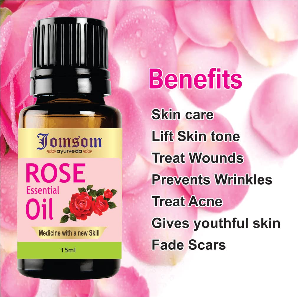Pure Ayurvedic Rose Essential Oil (Gulab Oil) - 100% Undiluted, Natural Therapeutic Grade with Glass Dropper for Aromatherapy, Relaxation, Skin Care, Diffusers, Lotions, Soaps & Perfumes - Perfect for Spa, Massage, Meditation & Home Fragrance (15ml)