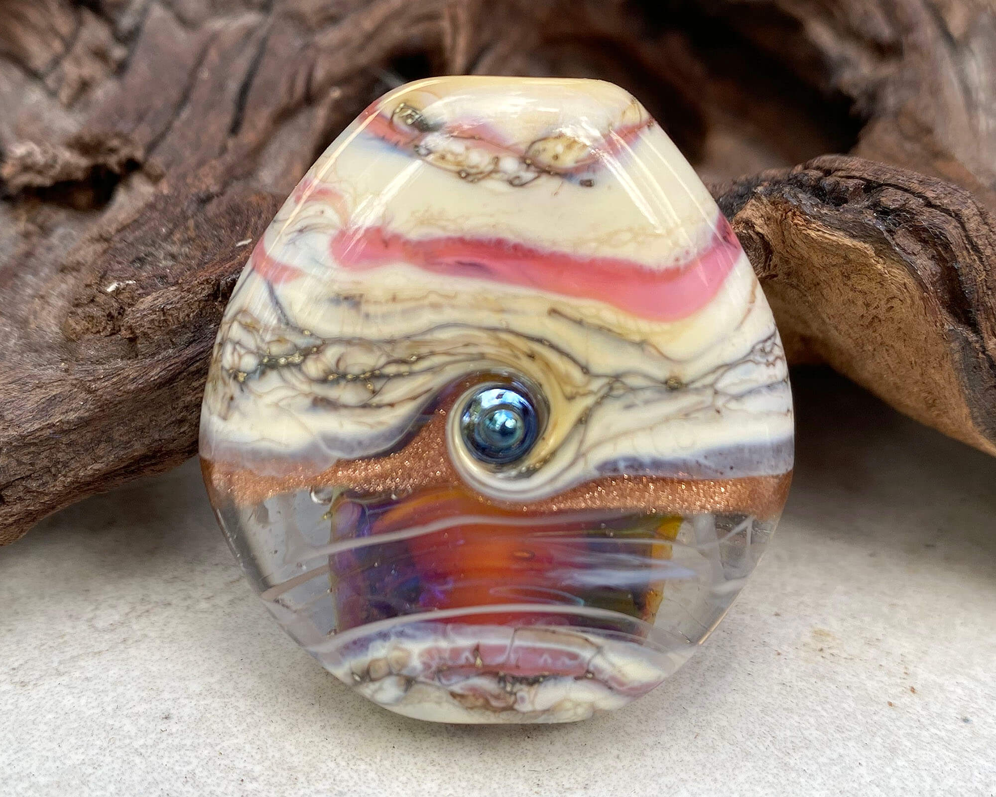 Rainbow Pink Organic Lampwork Focal Bead SRA - Handmade Glass Beads for Jewelry Making, DIY Craft Projects, Bracelets & Necklaces - Perfect for Beaders and Artisans