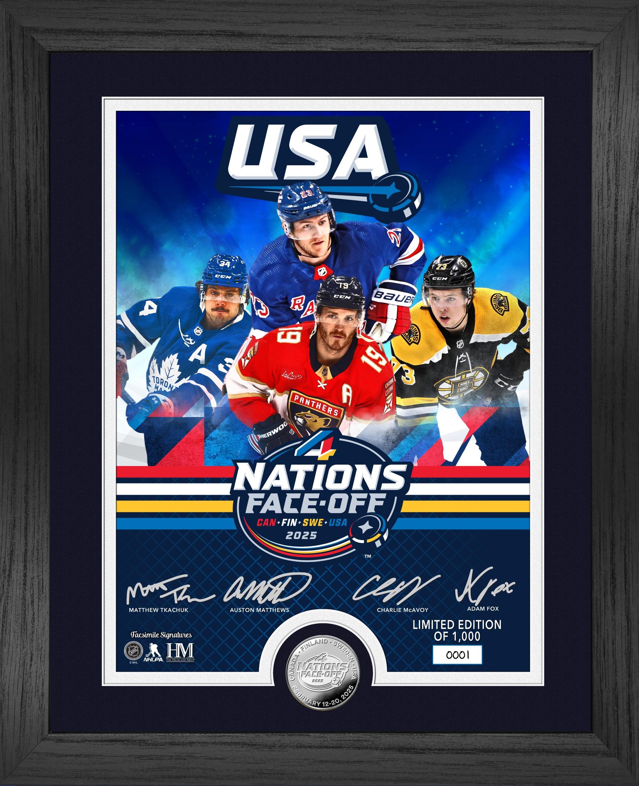 4 Nations Face Off USA 13x16 Silver Plated Commemorative Coin - Collectible Photo Mint for Display & Gifting | Perfect for Coin Collectors, History Enthusiasts & Home Decor