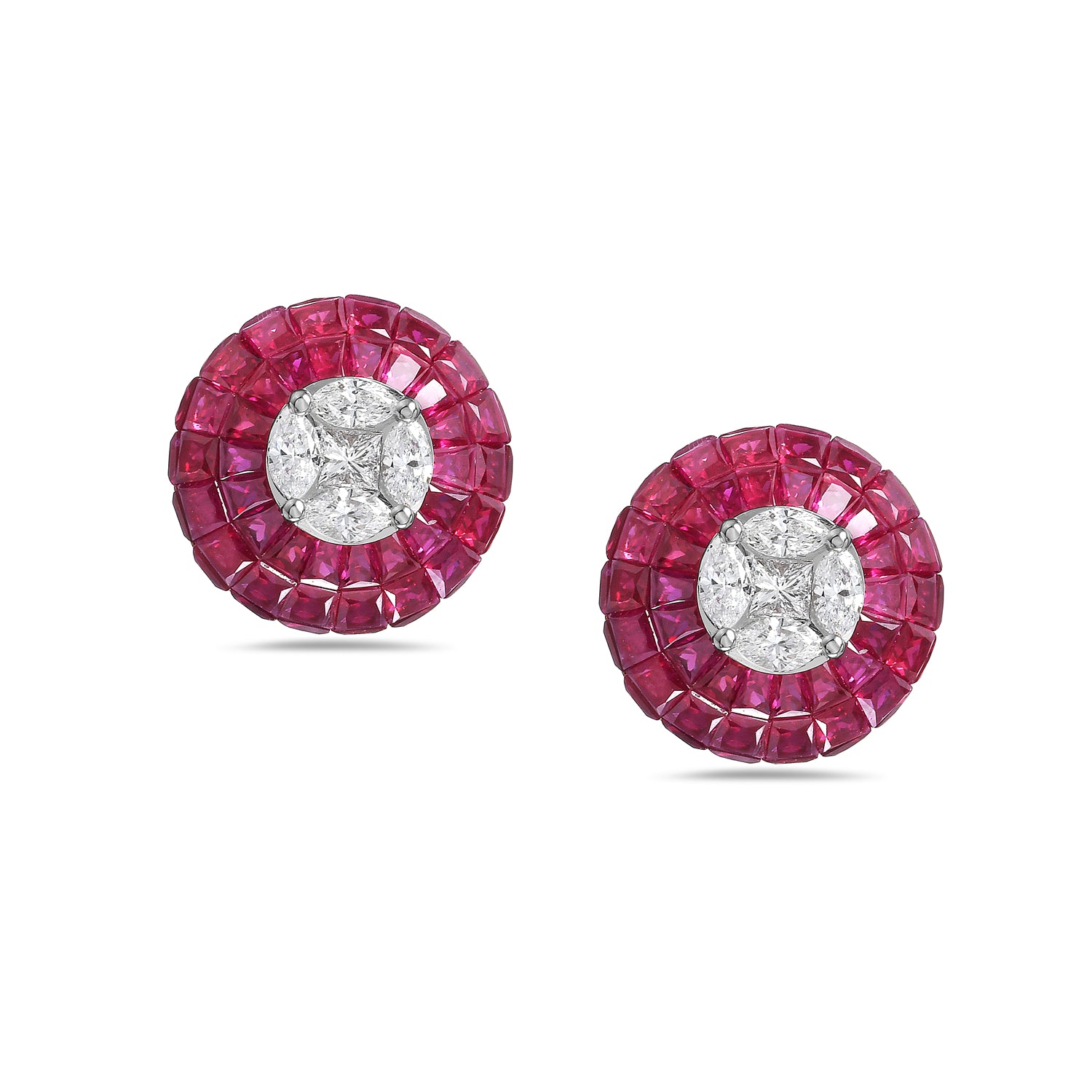 18k Rose Gold Channel Set Ruby Marquise Diamond Stud Earrings for Women | Elegant Gift for Anniversary, Valentine's Day & Special Occasions