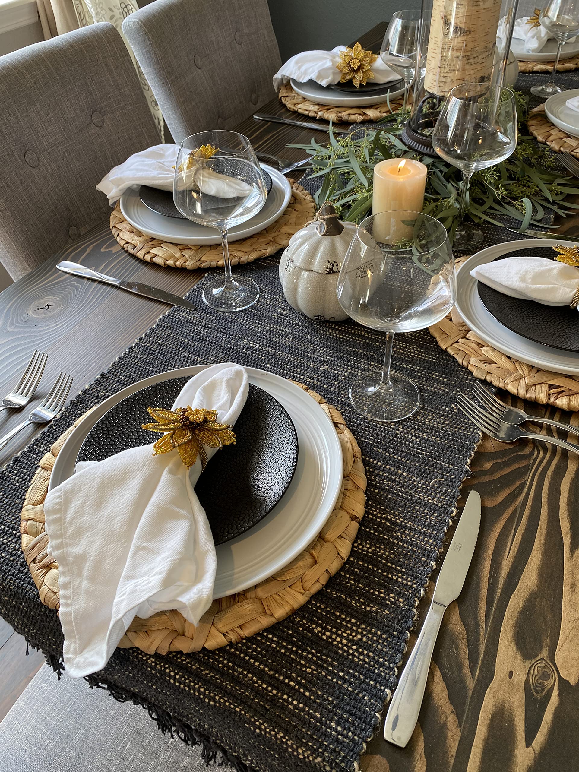 Natural Cork & Leaf Oceana Charger Plates - Set of 12 Rustic Dinner Plate Chargers for Boho & Elegant Table Decor | Perfect for Weddings, Dinner Parties & Farmhouse Style Dining