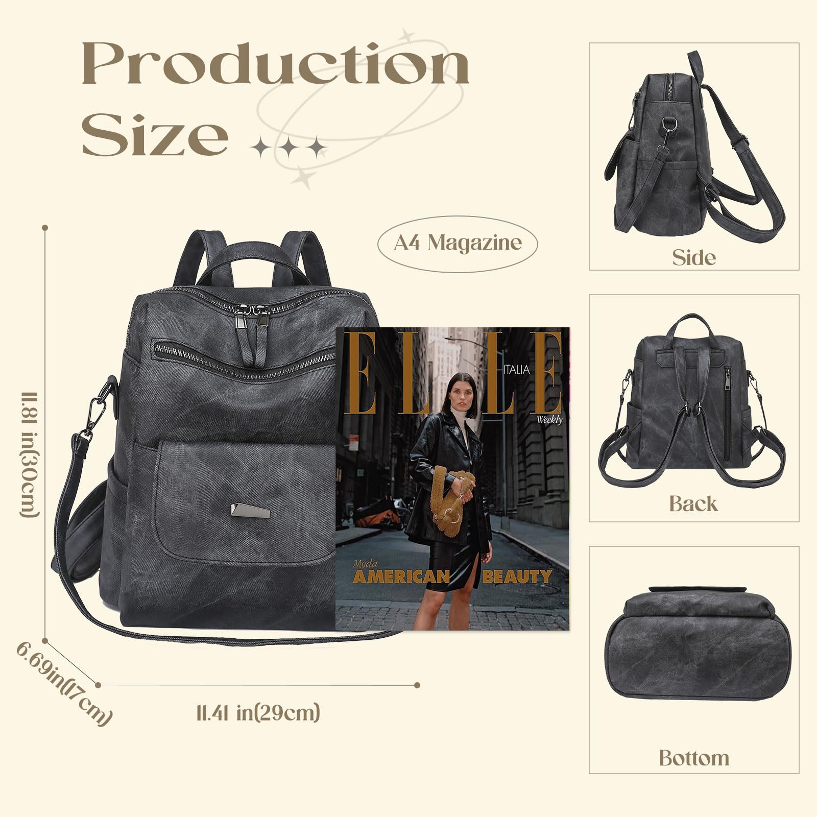 Stylish Women's Leather Backpack Purse - Small Waterproof Anti-Theft Shoulder Bag & Handbag for Daily Commute, Travel & Shopping