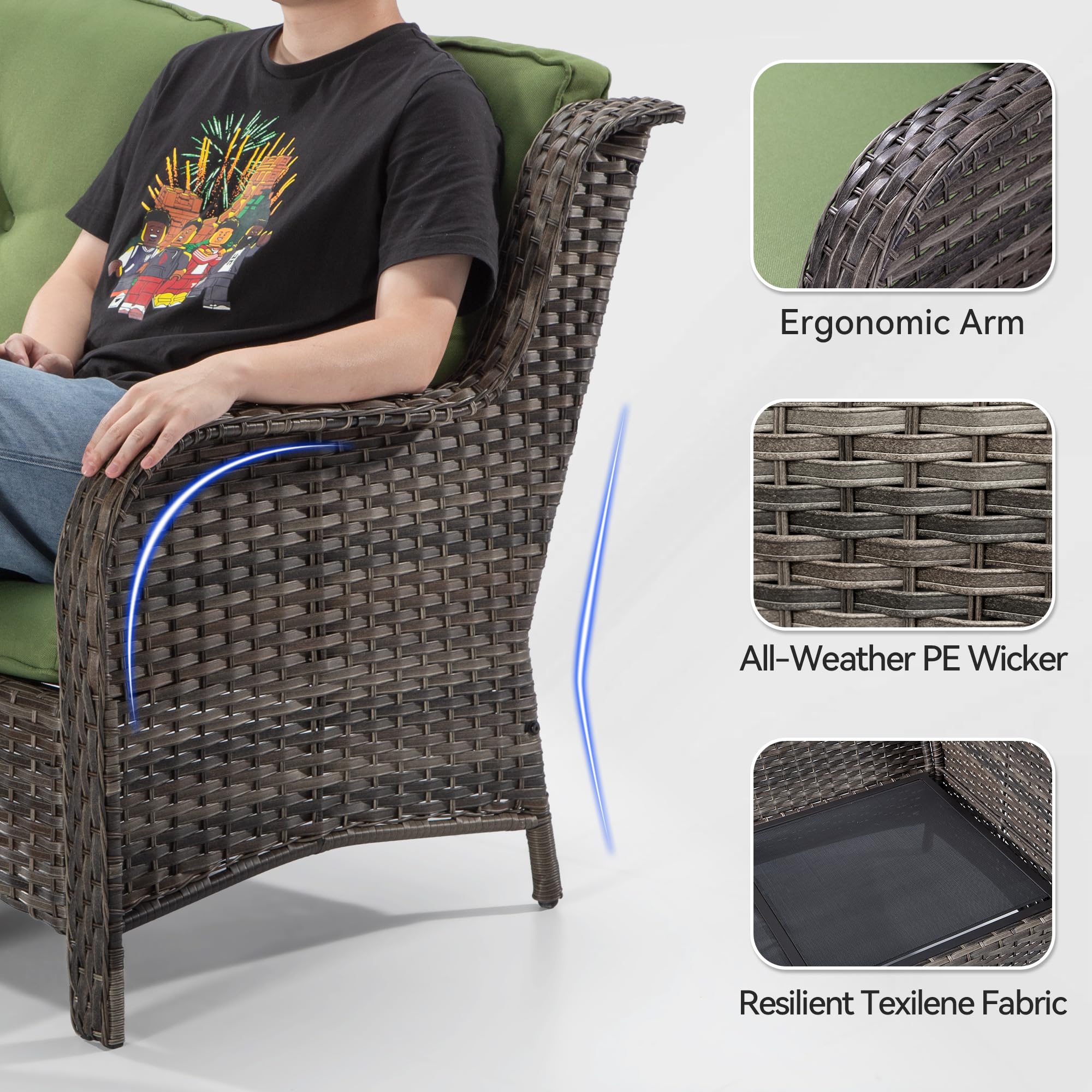 Wicker Patio Loveseat - 2-Seat Outdoor Couch with Deep Seating, High Back, Steel Frame & Cushion (Green) - Perfect for Garden, Balcony or Poolside Relaxation