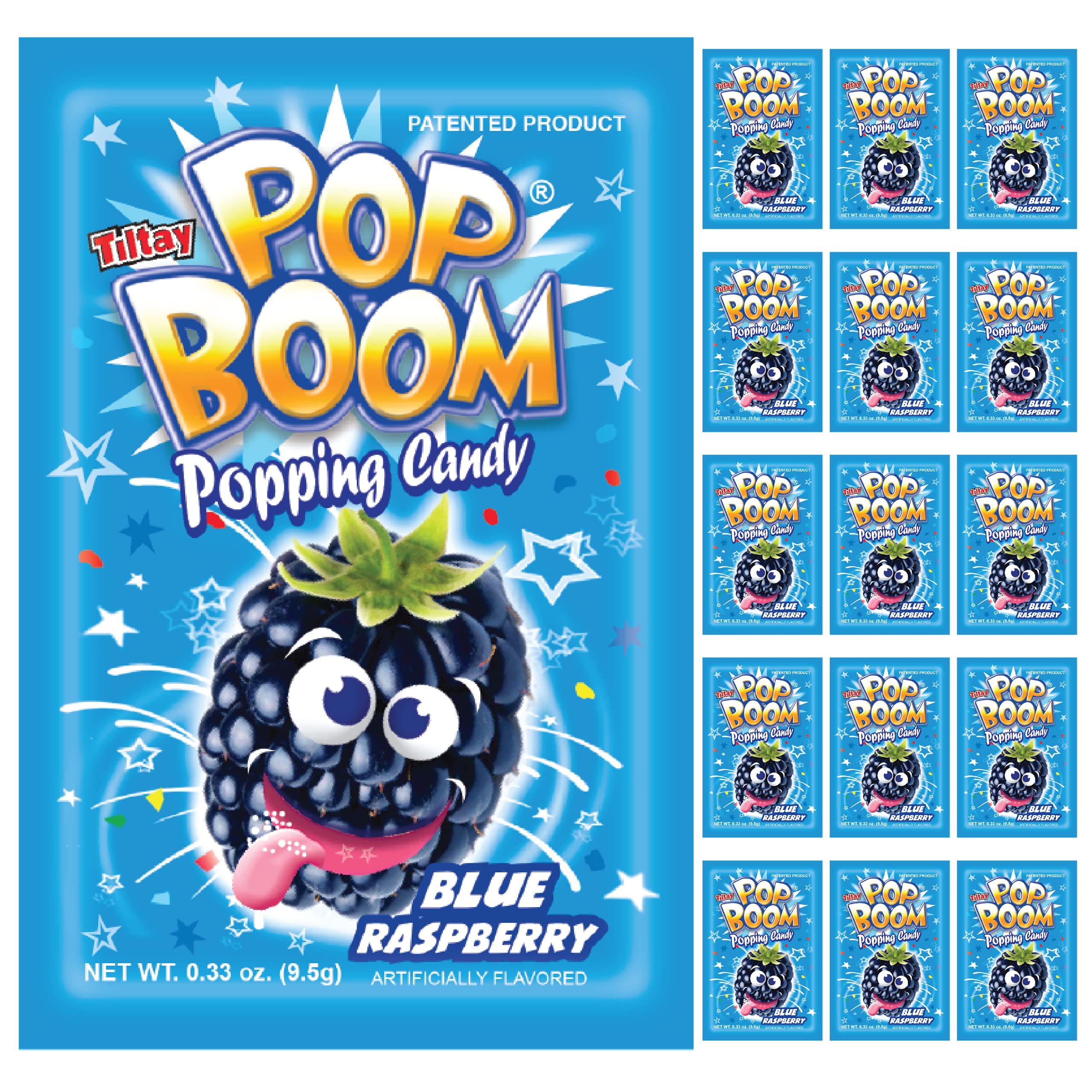 Tiltay Pop Boom Popping Candy - 16 Packs Blue Raspberry Flavor | Fun Fizzy Candy for Parties, Gifts & Movie Nights