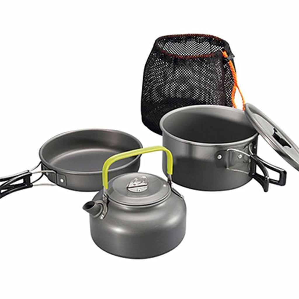Lightweight Aluminum Alloy Camping Cookware Set - Portable Outdoor Cooking Pot with Folding Spoon & Mini Gas Stove for Hiking, Picnic & Backpacking | Compact Travel Tableware for Campers & Adventurers (Color: Blue)