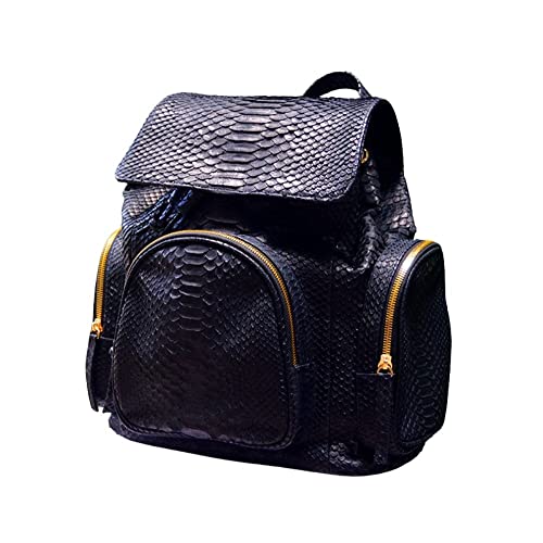 Stylish Black Python Snakeskin Drawstring Backpack for Women - Genuine Leather Travel Purse & Fashionable Shoulder Bag | Perfect for Work, Gym, Travel & Everyday Use