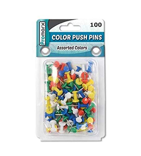 Promarx 2324297 Color Push Pins - 100 Count (Case of 48) - Thumb Tacks for Bulletin Boards, Office, School & Home Organization - Multi-Colored Map Pins for Corkboards & DIY Projects