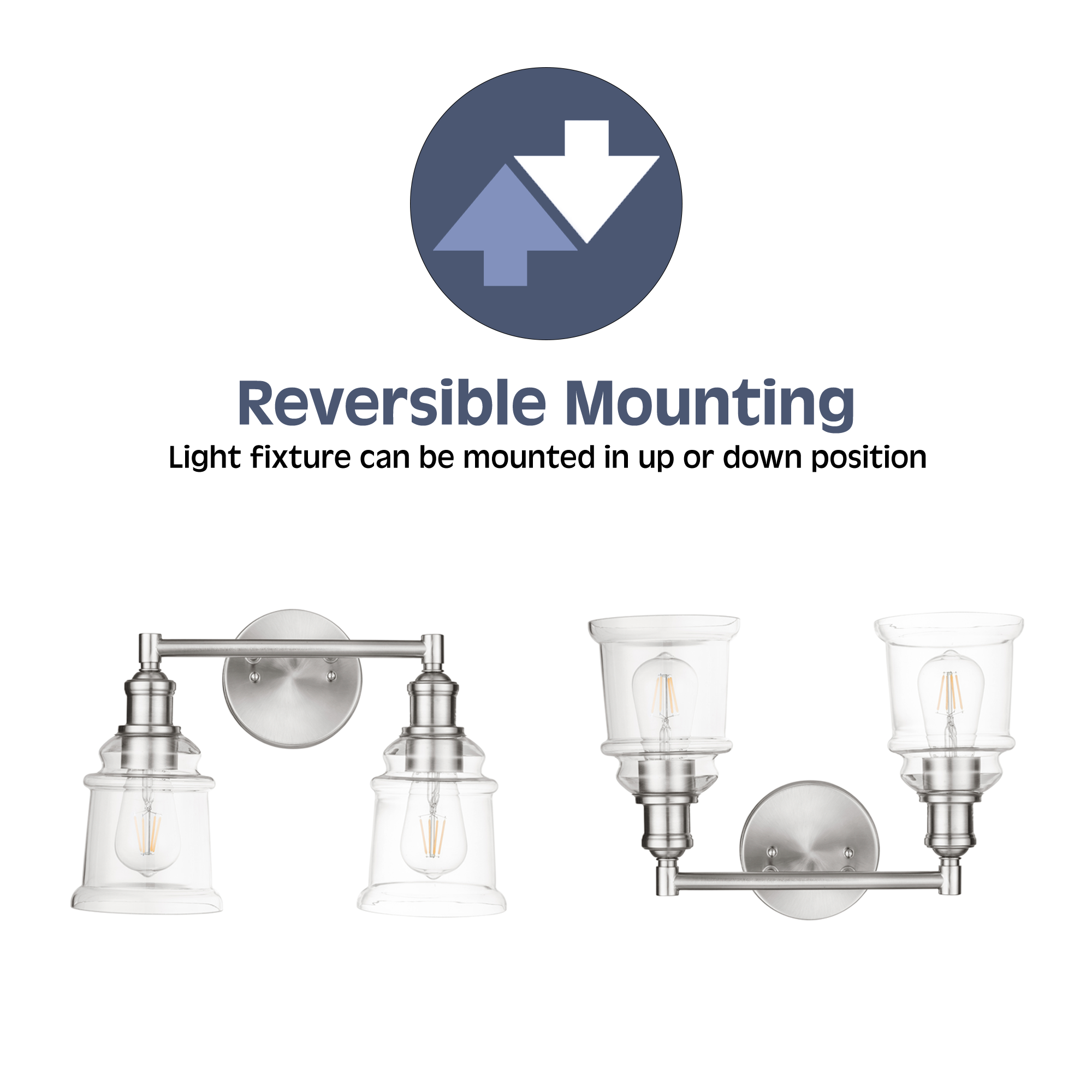 Eaton Ridge 2-Light Brushed Nickel Vanity Light - Modern Bathroom Lighting Fixture for Bedroom, Powder Room & Dressing Area