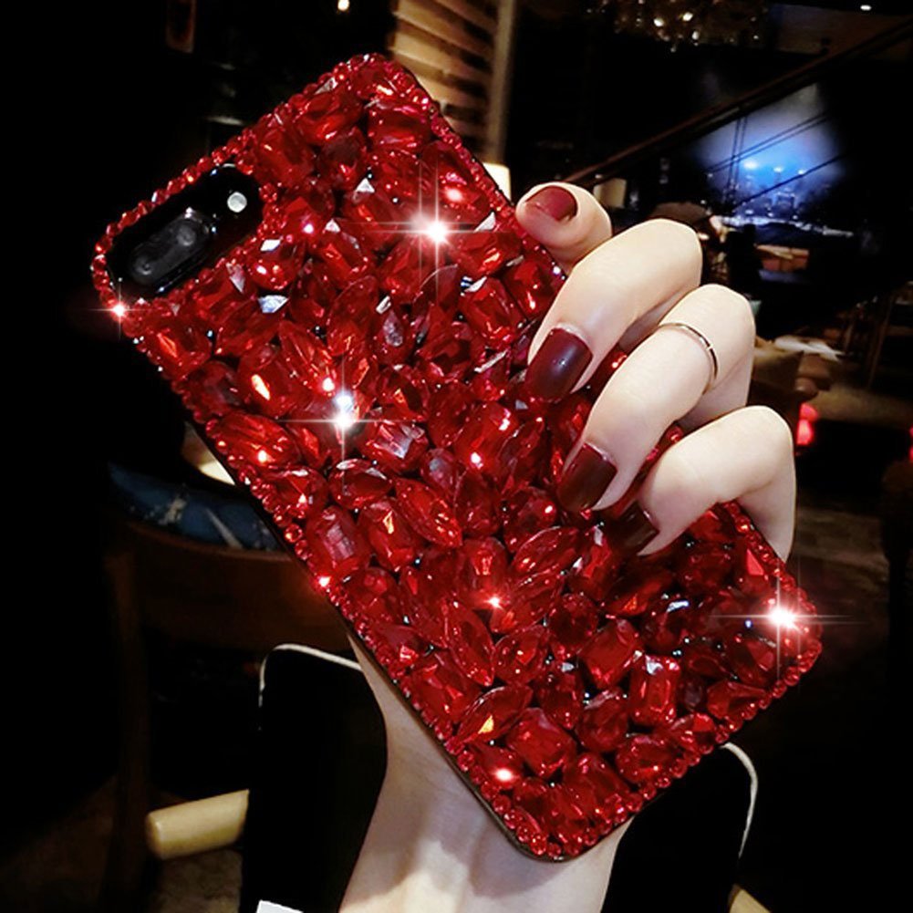 Luxury Diamond Rhinestone Phone Case for Samsung Galaxy S10 - Sparkling Crystal Glitter Cover with Screen Protector (All Red) | Perfect for Parties, Weddings & Special Occasions