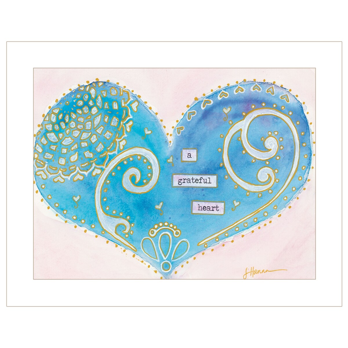 Grateful Heart by Lorri Hanna - Ready to Hang Framed Wall Art Print in White - Perfect for Home Decor, Office Inspiration & Gift Giving