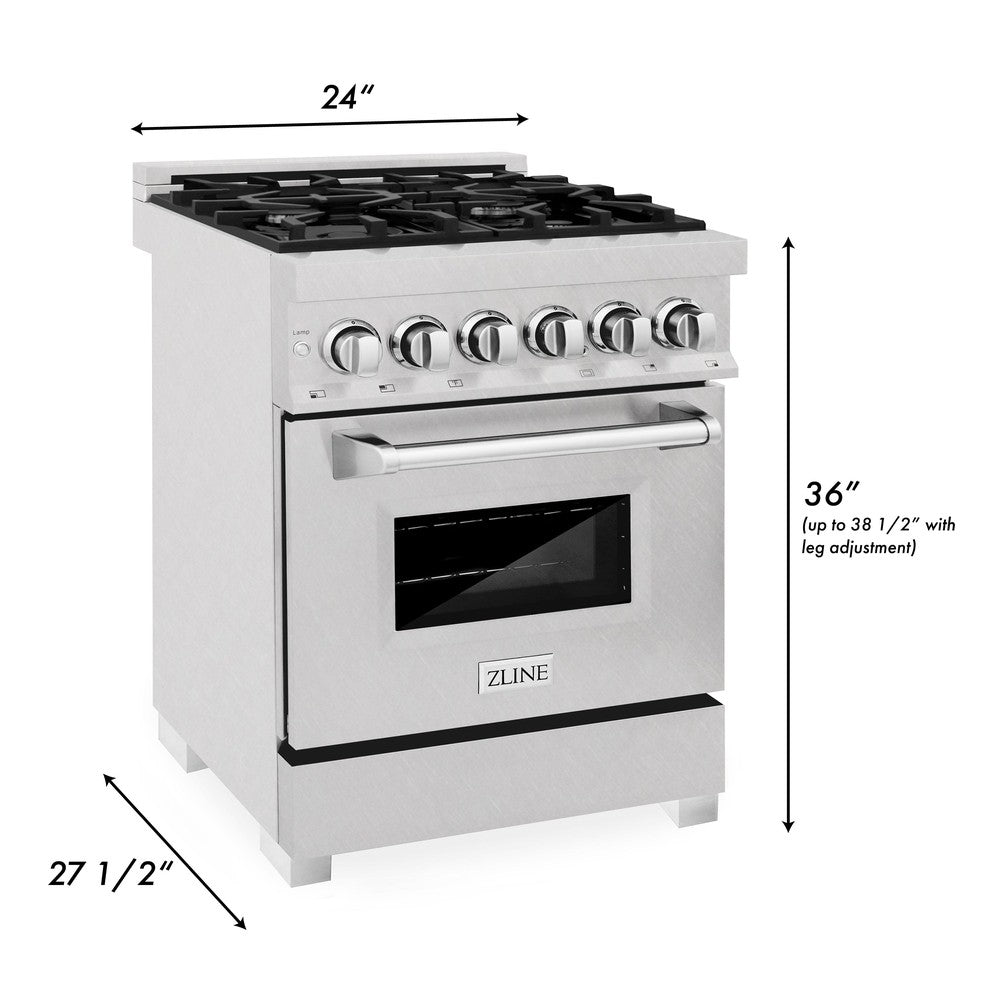 ZLINE 24 Inch 2.8 Cu Ft Dual Fuel Range - 4 Burner Gas Cooktop & Electric Convection Oven in Satin Stainless Steel (RAS SN 24) - Perfect for Home Kitchens, Professional Chefs & Modern Cooking Enthusiasts