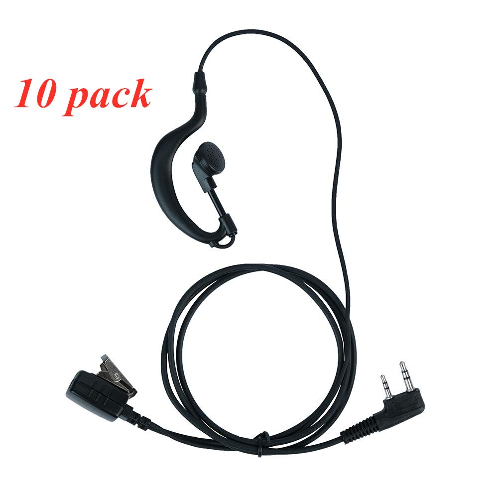 10 Pack G-Shaped Earpiece Headsets for BaoFeng UV-5R, BF-888S, Kenwood, Wouxun, Puxing, Linton Two-Way Radios - Compatible with Walkie Talkies TK-3230 (10 Packs) - Ideal for Security, Construction, and Outdoor Communication