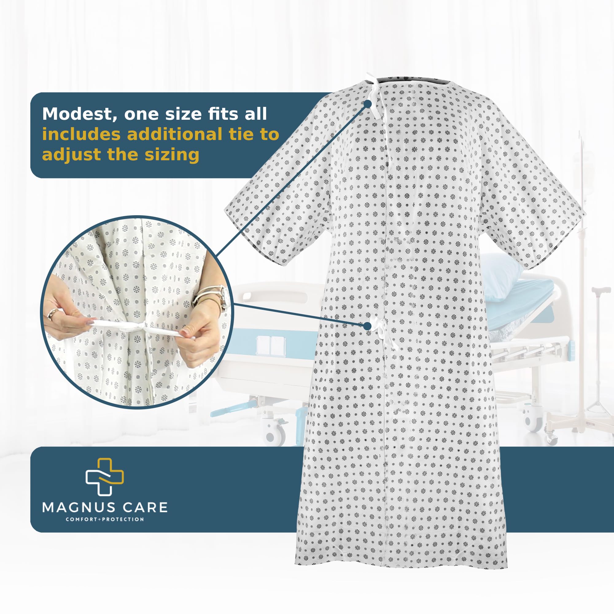 Unisex Cotton Blend Hospital Gown for Women & Men - Soft, Comfortable Patient Gown with Back Tie Closure - Fits Sizes up to 2XL (1 Pack) - Perfect for Medical Procedures, Surgery Recovery & Home Care