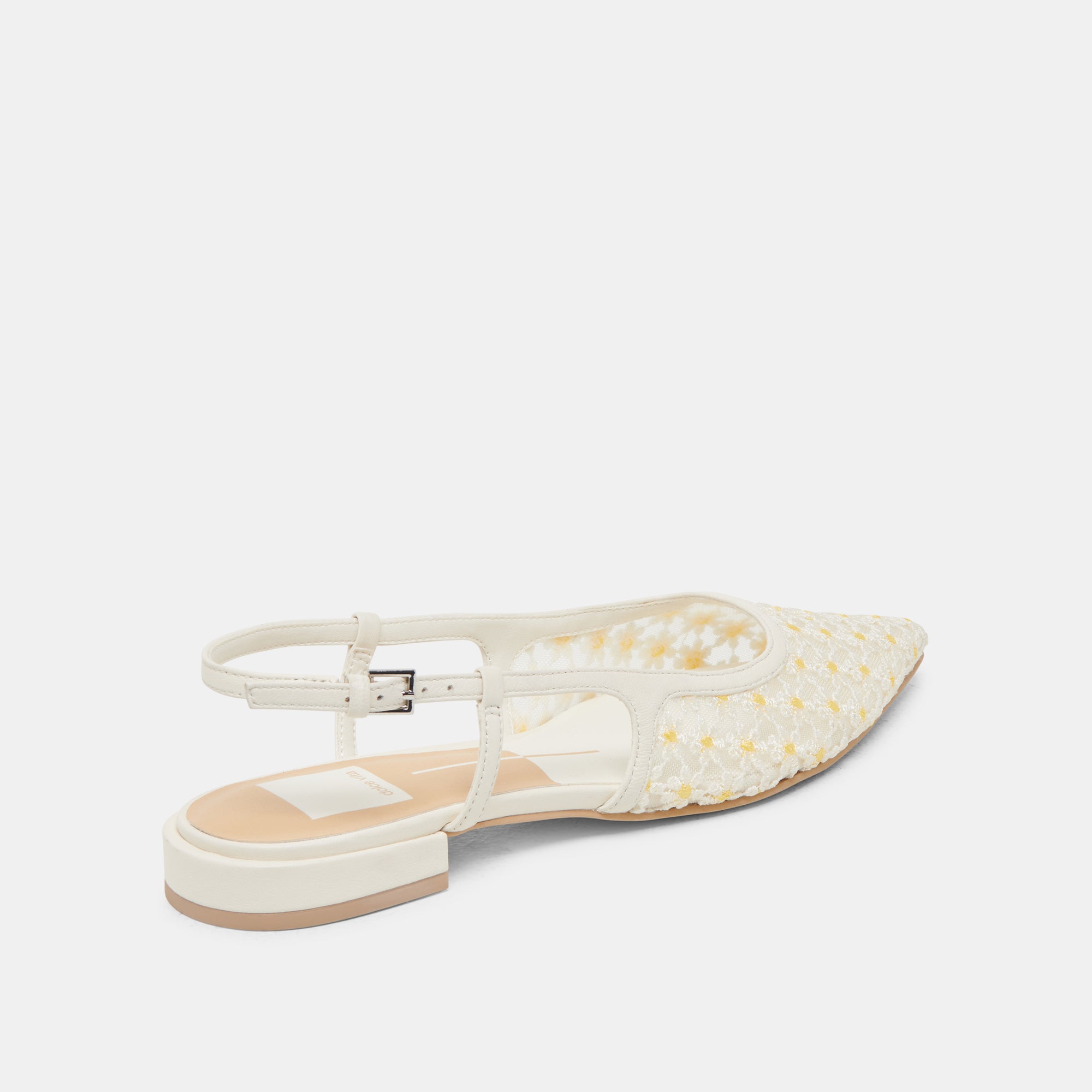 PAMIE Floral Flats for Women - White & Yellow Mesh Summer Sandals - Comfortable Casual Shoes for Beach, Walking, and Outdoor Activities