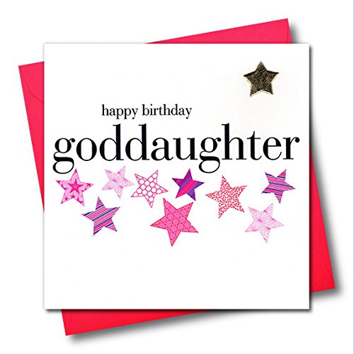 Hearts and Stars Happy Birthday Greeting Card for Goddaughter - Perfect for Birthdays, Celebrations & Special Occasions
