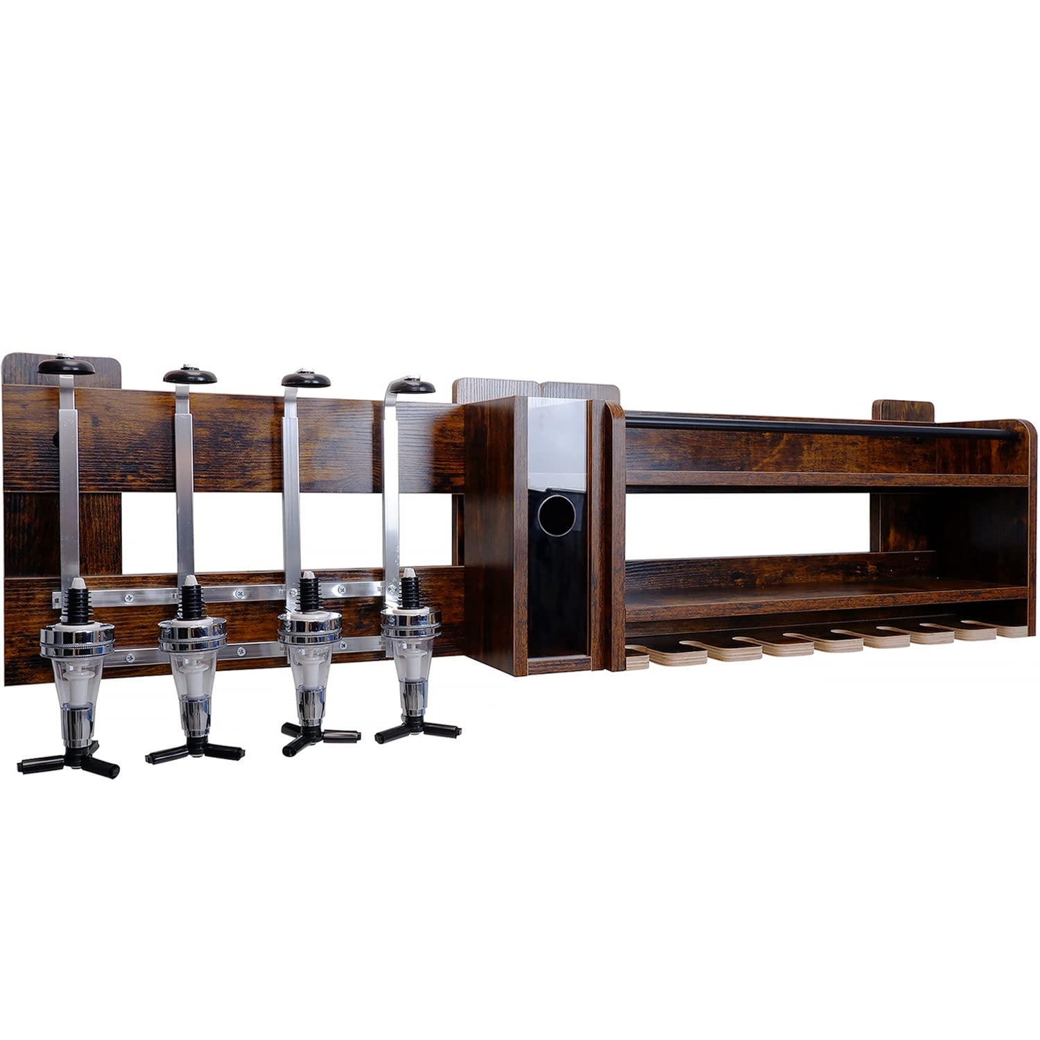 Rustic Farmhouse Wall Mounted Wine Rack - Wooden Wine Shelf with 4-Bottle Storage & Stemware Holder - Perfect for Home Bar, Kitchen Decor, Dining Room, and Wine Cellar Organization