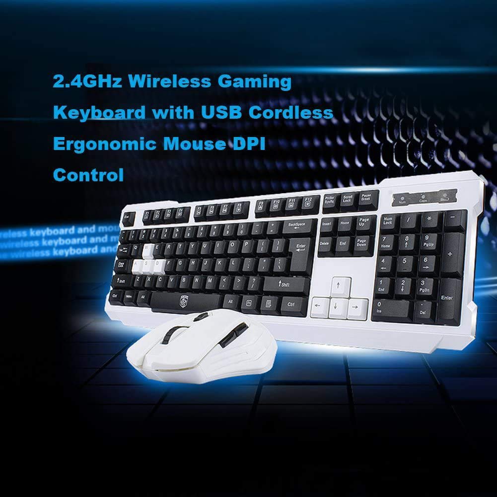 UniFire V60 Waterproof 2.4G Wireless Gaming Keyboard and Mouse Combo with Adjustable DPI - Ergonomic Design for PC, Laptop, Mac - Perfect for Gaming, Office Work & Home Use (White)