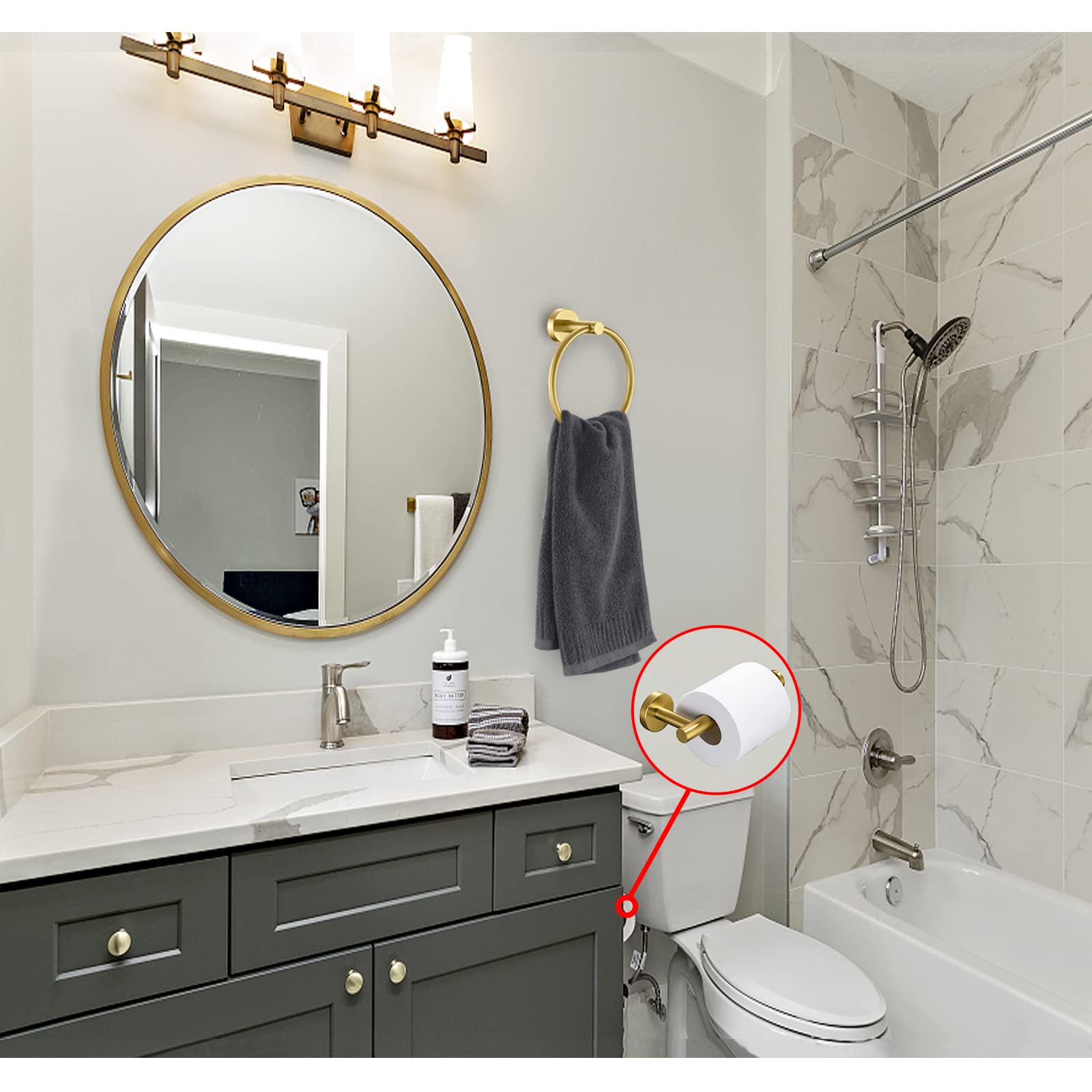 Premium Gold Toilet Paper Holder & Towel Ring Set - 2 Piece Bathroom Hardware Accessories in SUS304 Stainless Steel - Wall Mounted Hand Towel Holder for Bathroom Decor - Durable & Rustproof for Modern Homes, Apartments & Luxury Hotels