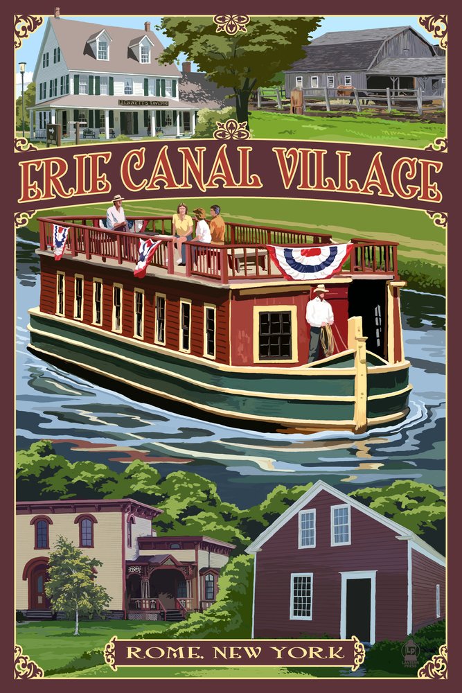 Erie Canal Village New York Landscape Art Print - 24x36 Signed Masterpiece, Vintage Wall Decor Poster for Home & Office