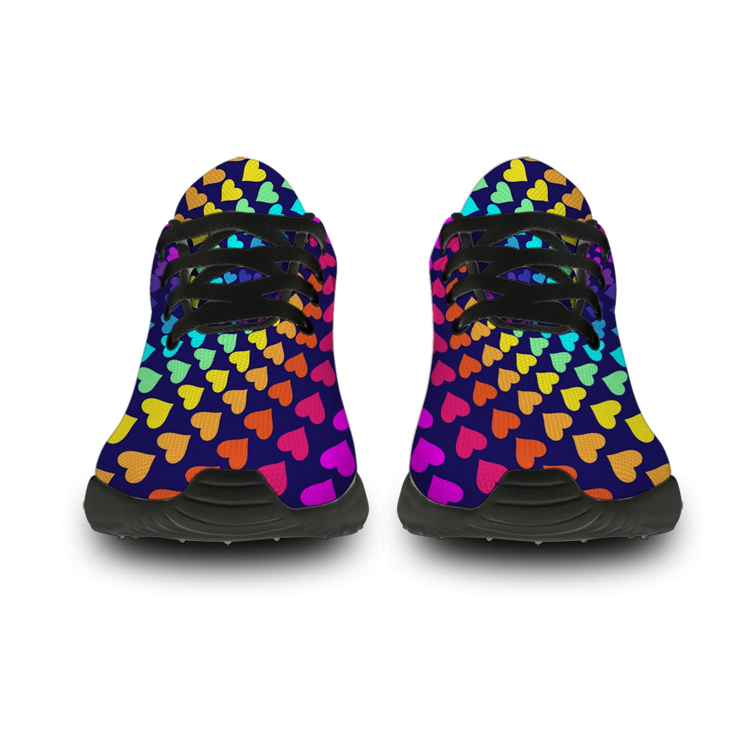 Unisex Pride Running Shoes for Men & Women - LGBT Rainbow Heart Sneakers for Walking, Tennis & Casual Wear - Size 6 Men/8 Women Black - Perfect for Pride Parades, Gym Workouts & Everyday LGBTQ+ Fashion