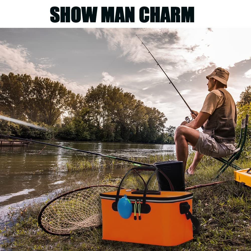 DYK&NX EVA Thickened Folding Fishing Bucket - Portable Live Fish Box with Fish Pump Protection, Multifunctional Fishing Bag for Keeping Bait Fresh & Fish Alive (Yellow, 50L) - Perfect for Kayak Fishing, Camping & Outdoor Adventures
