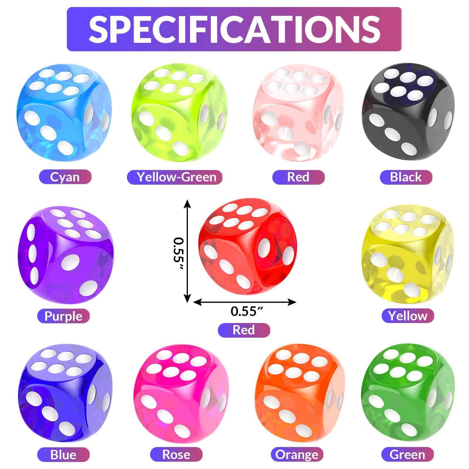 110-Piece Multicolor Dice Set - 11 Vibrant Colors (Red, Yellow, Blue, Green) for Board Games, Math Teaching, D&D, Casino Nights & Family Game Nights - Bulk Six-Sided Dice for Classroom, Parties & Tabletop Gaming
