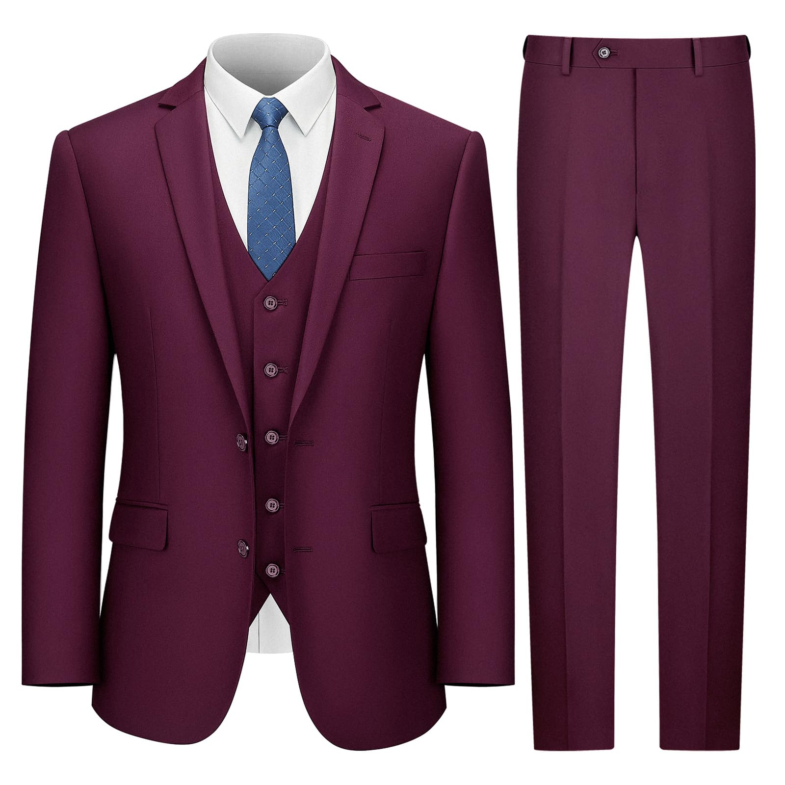LUPURTY Slim Fit 3 Piece Suits for Men - 2 Button Solid Color Jacket, Vest & Pants - Business Formal & Wedding Tuxedo Set | Office, Prom, Groom Attire
