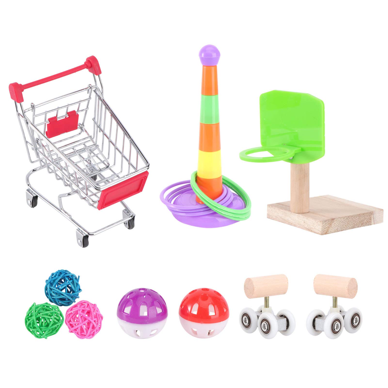 Zerodeko Bird Training Toys Set for Parrots - Mini Shopping Carts, Loop Toys, Gliding Toys, Shooting Toys & Plastic Balls - Interactive Play & Enrichment for Pet Birds | Perfect for Cage Entertainment & Training Activities