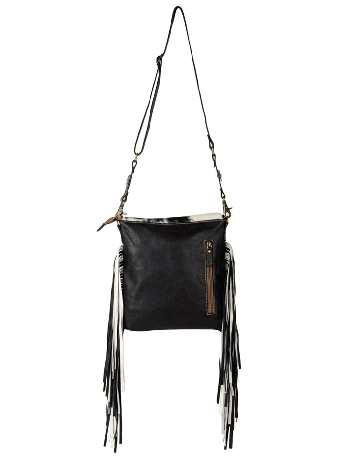 Myra Bag S 7949 Women's Stratford Trail Fringed Concealed Carry Crossbody Bag - Black & White for Hiking, Travel & Everyday Use