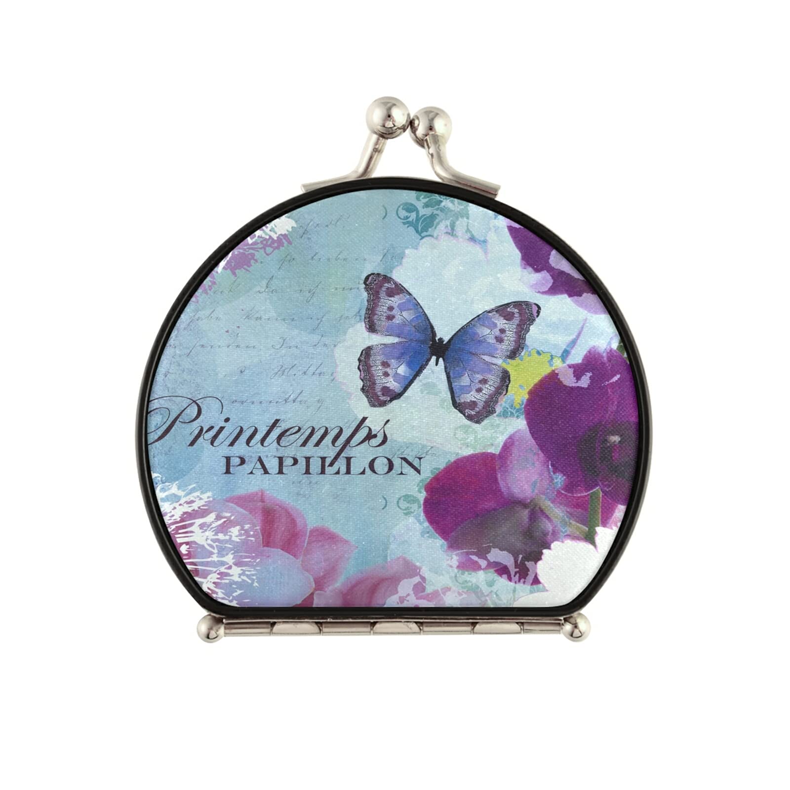 Vintage Butterfly Ink Text Letter Compact Makeup Mirror with Magnification Lens - Portable Travel Cosmetic Mirror, Elegant Handheld Folding Mirror for Handbag, Purse & Pocket - Perfect for Home, Travel & On-the-Go Touch Ups