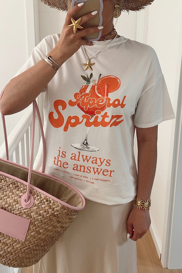 Summer Drink Printed Round Neck Short Sleeve Loose Fit T-Shirt for Women - Casual Comfortable Cotton Tee for Beach, Vacation, and Everyday Wear