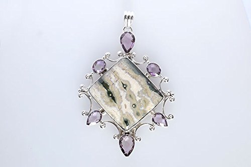 Ocean Jasper Amethyst 925 Sterling Silver Pendant Necklace - Boho Chic Delicate Jewelry for Women - Perfect Birthday Gift, Spiritual Healing & Everyday Wear