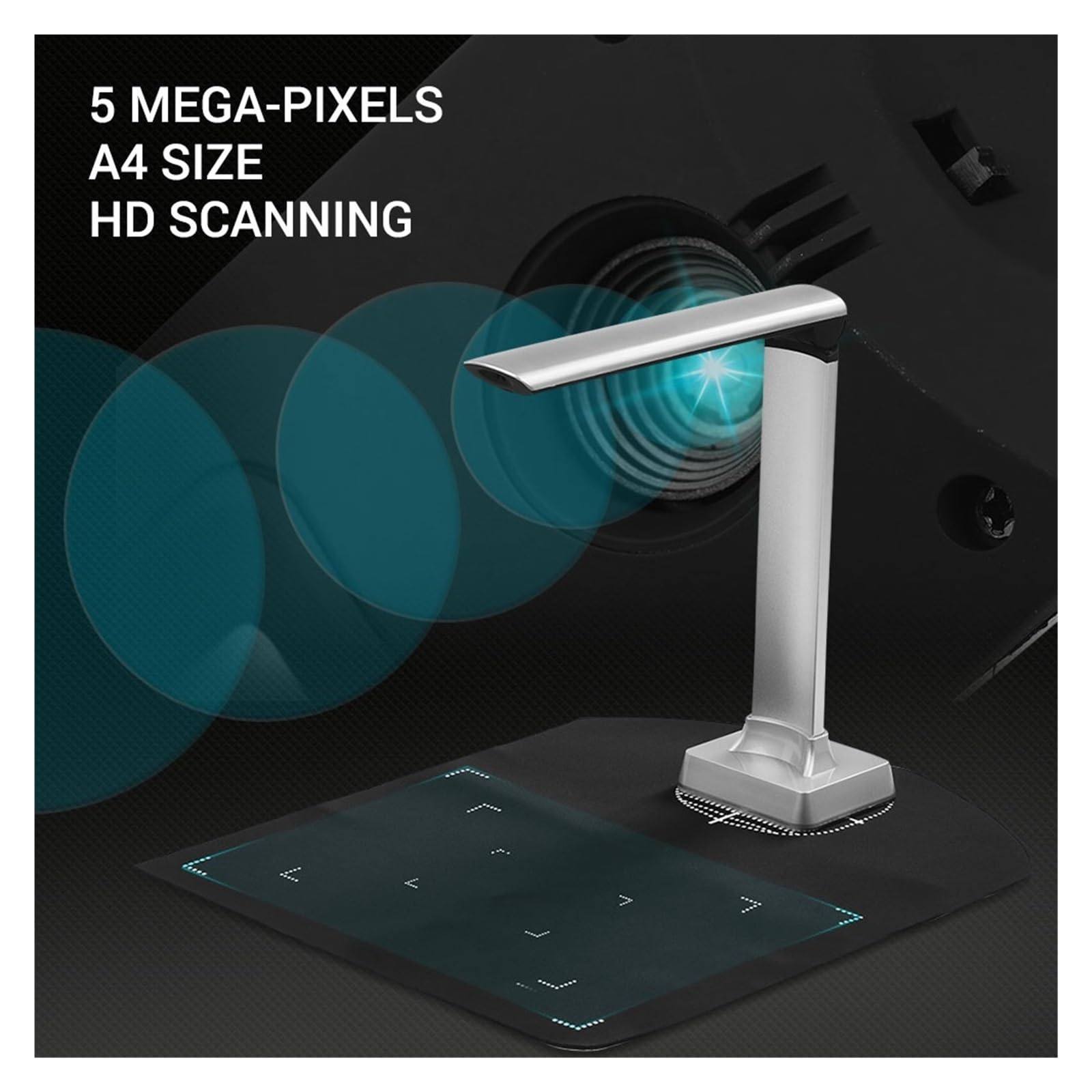 5MP Portable Document Scanner for Books, Receipts & Invoices - A4 Size File Recognition - Perfect for Office, Home & Travel Use