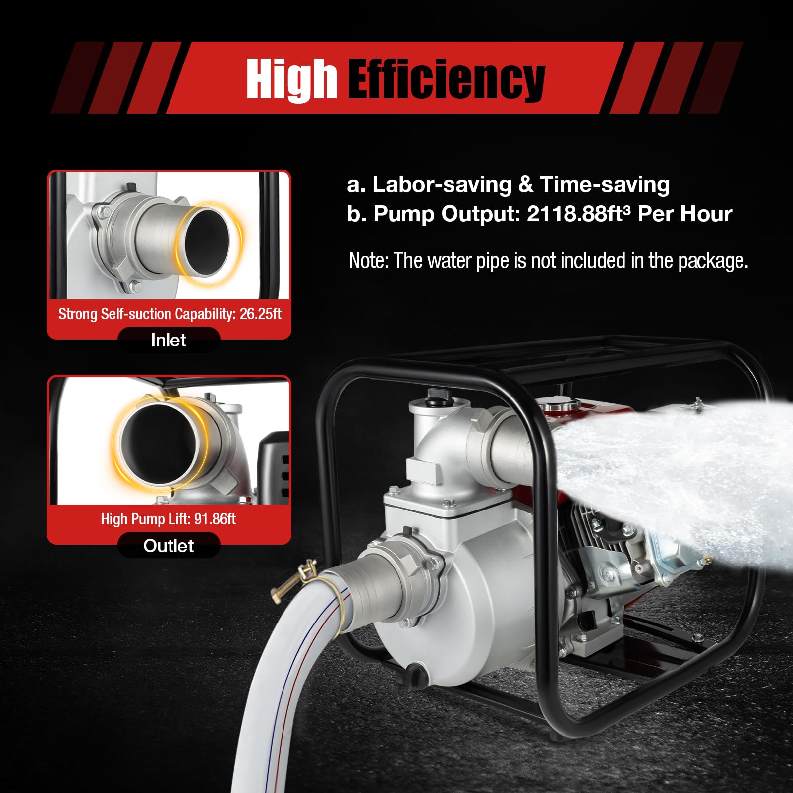 **DNYSYSJ 7.5 HP 210CC Gas Powered Water Pump – 3 Inch Portable Semi-Trash Pump for Irrigation, Pool, Landscaping & Gardening – Heavy Duty Commercial Grade Engine (Red) – Ideal for Farm, Construction & Emergency Water Transfer**