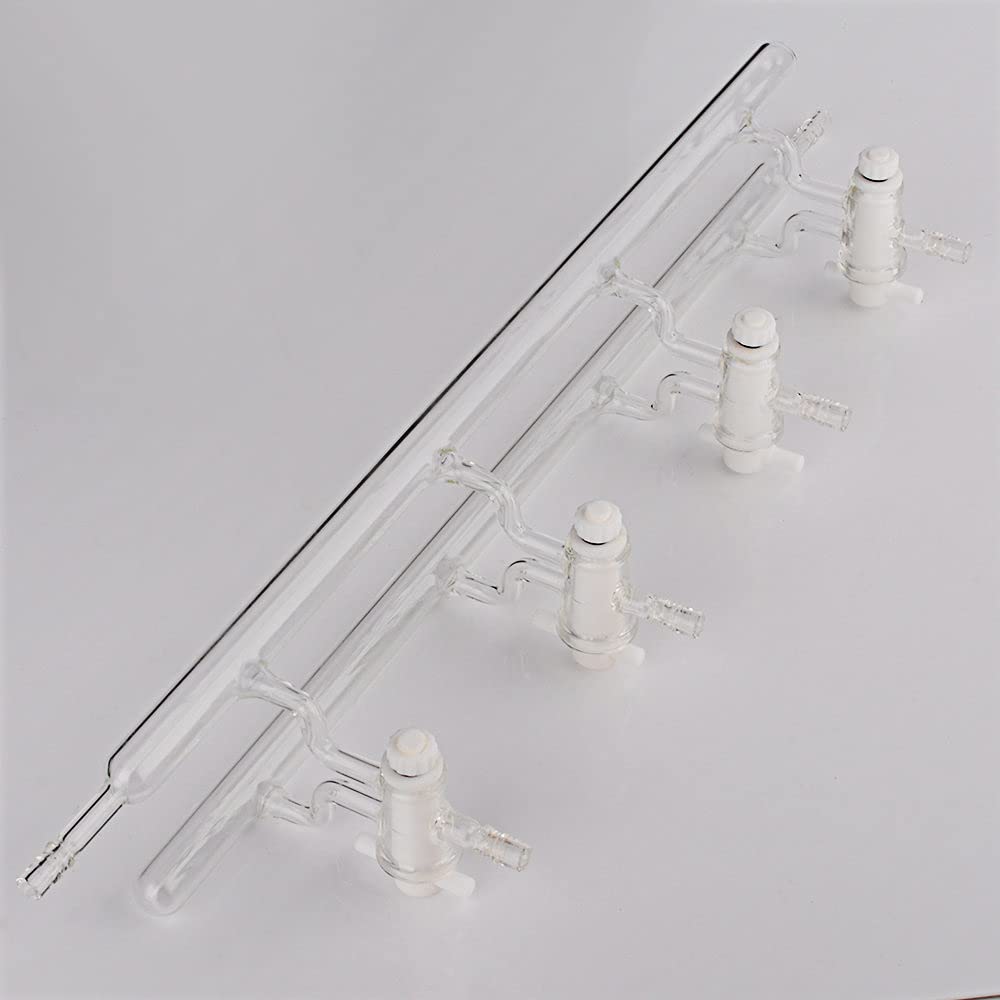 Stonylab 4-Port Borosilicate Glass Vacuum Manifold with Stopcocks - Dual Bank Schlenk Line for Chemistry Lab, Organic Synthesis & Air-Sensitive Experiments