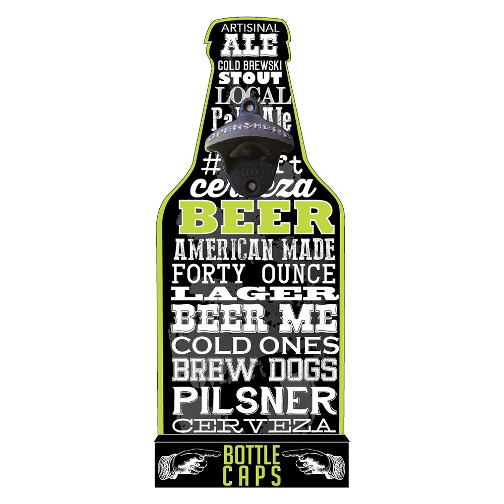 Wall Mounted Bottle Opener with Cap Catcher - Rustic Chalkboard Beer Bottle Opener for Home Bar, Kitchen, or Outdoor Entertaining