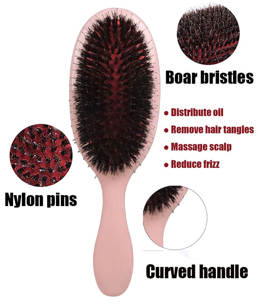 Boar Bristle Hair Brush for Curly, Fine & Straight Hair - Anti-Frizz Detangling Brush for Women & Men - Reduces Hair Breakage & Pulling - Perfect for Daily Styling & Salon Use