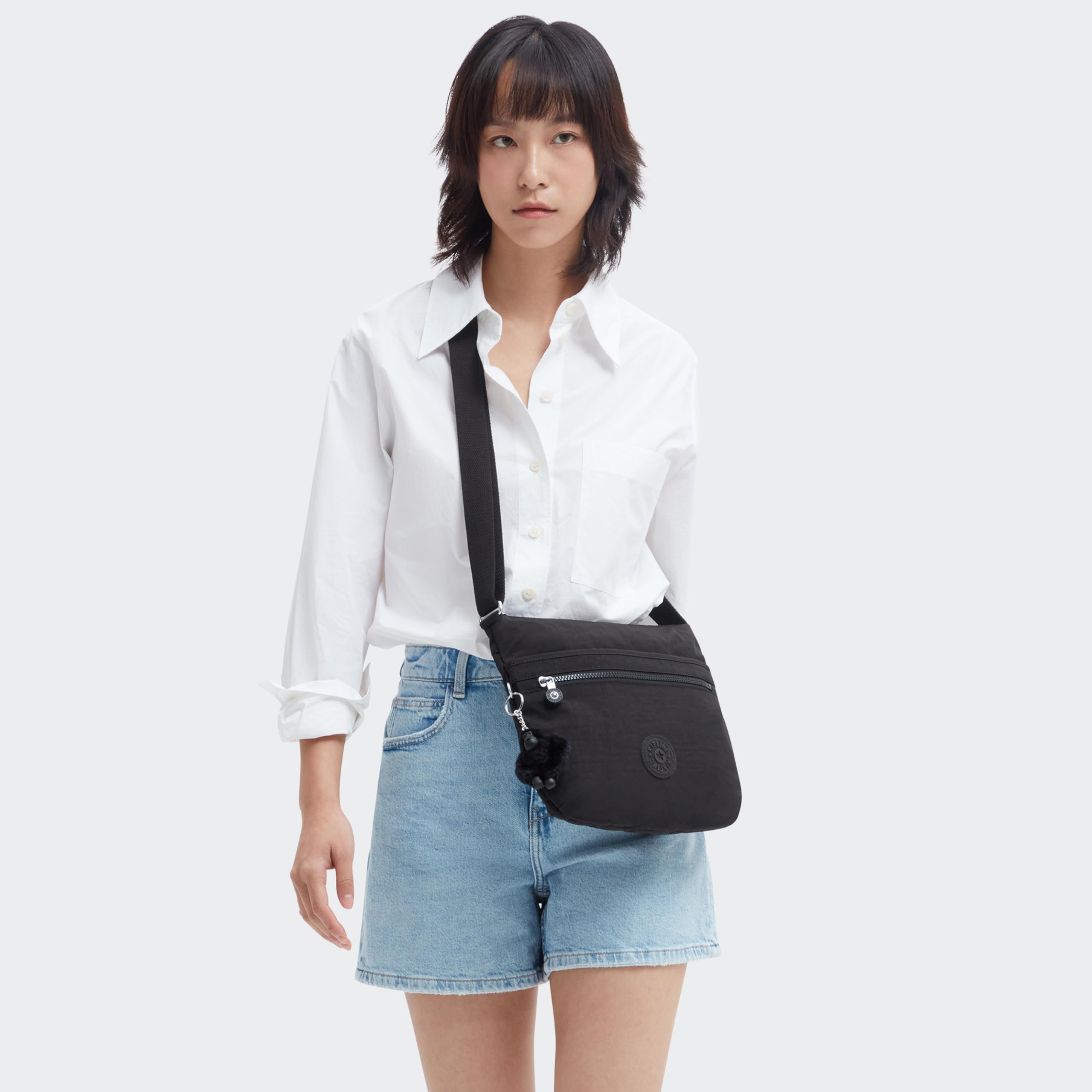 Kipling Cross-Body Bag for Women - Lightweight Travel Purse with Adjustable Strap, Durable Nylon, Charcoal Gray - Perfect for Daily Commute, Shopping & Travel