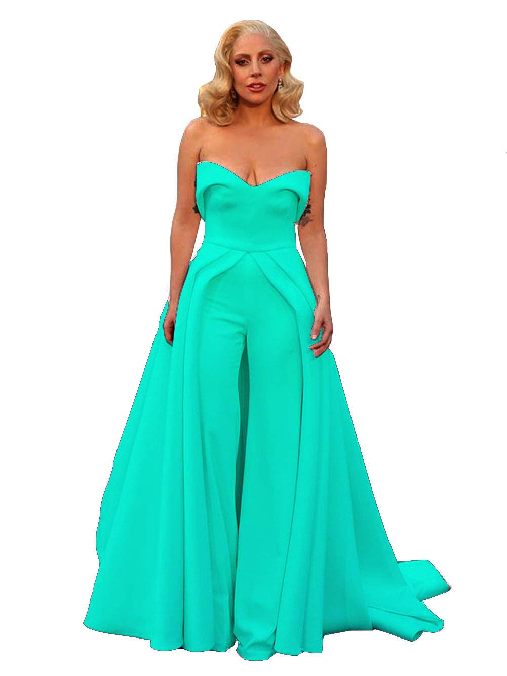 Emanni Women's Elegant Sweetheart Neck Jumpsuit & Evening Dress with Overskirt - Mint Green Bridal Guest Outfit for Weddings, Parties & Special Occasions