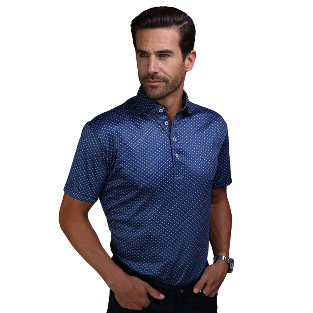 Premium Men's Polo Shirt - Collars & Co Los Cabos Blue Star Semi-Spread Collar - Breathable Cotton Blend for Casual & Business Wear - Perfect for Golf, Office & Summer Outings