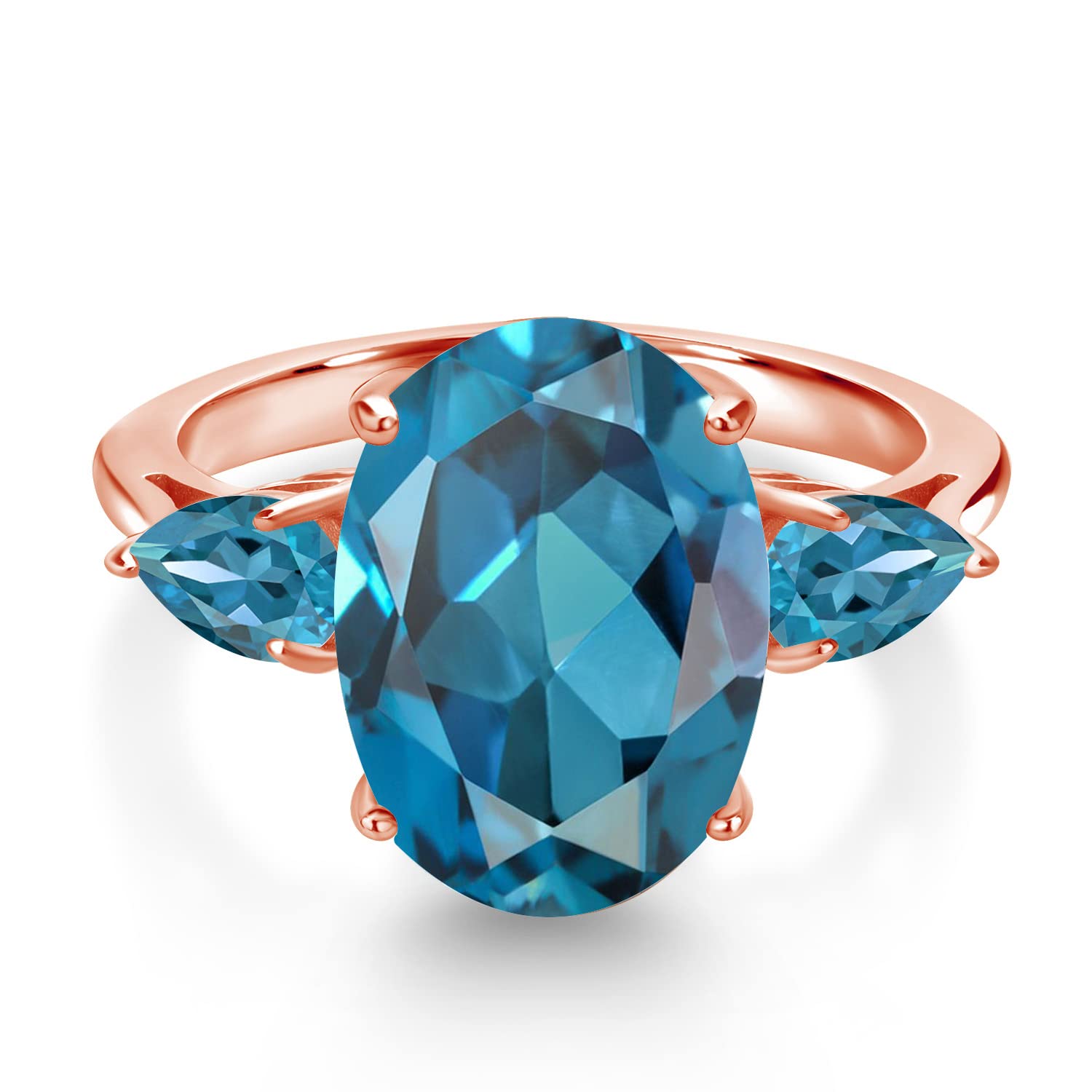 7.30 Ct Oval London Blue Topaz Engagement Ring - 18K Rose Gold Plated Silver, 3-Stone Bridal Jewelry for Women | Perfect for Proposals, Anniversaries & Special Occasions