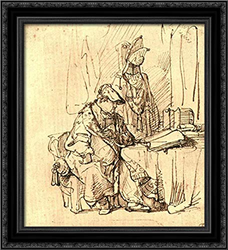 Rembrandt 20x22 Black Ornate Wood Framed Canvas Art - Scholar Studying at Desk with Books - Perfect for Home Office, Library Decor & Academic Gifts