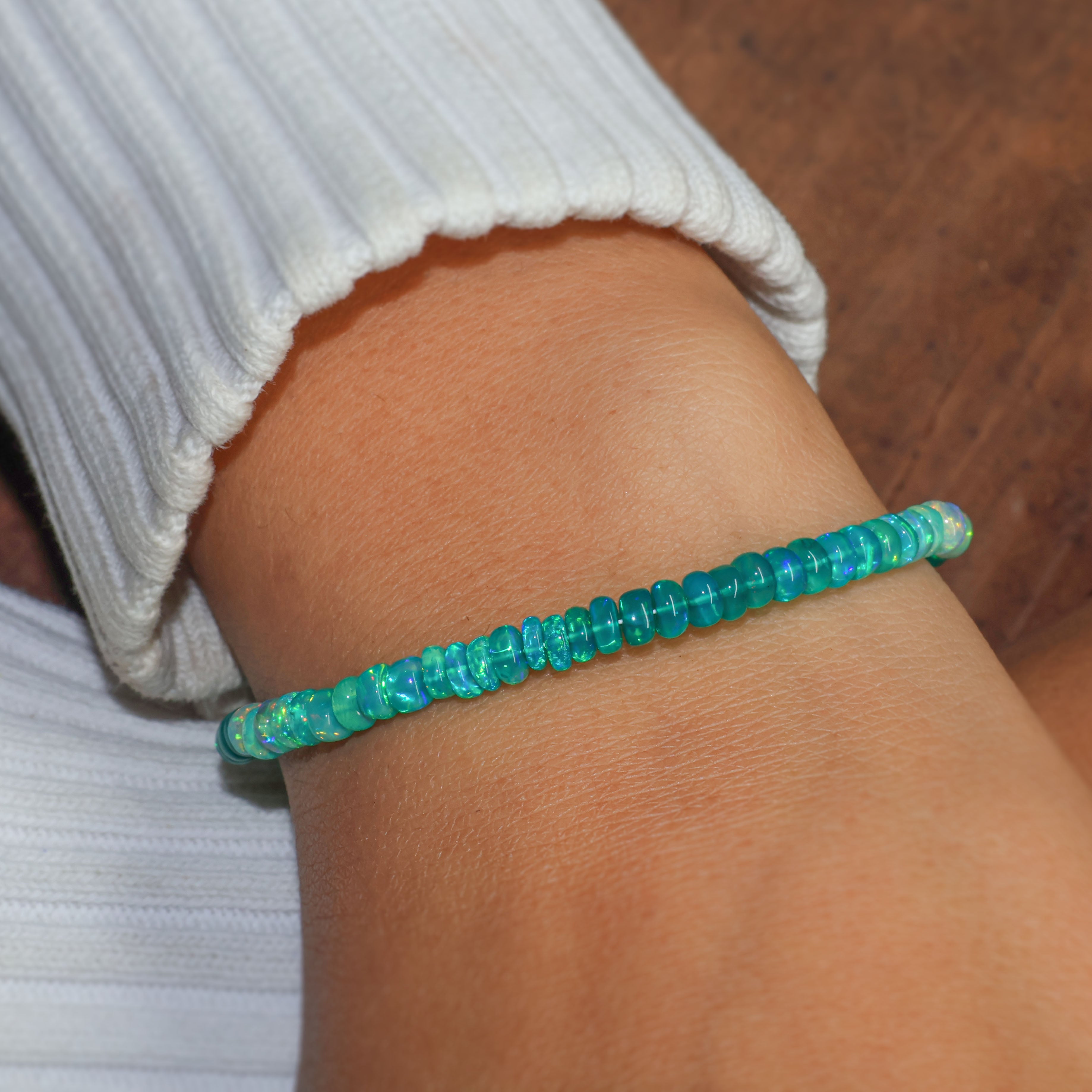 Natural Green Opal Beaded Bracelet - 4-5MM Shaded Plain Design for Women | Boho Chic Handmade Jewelry for Everyday Wear & Special Occasions