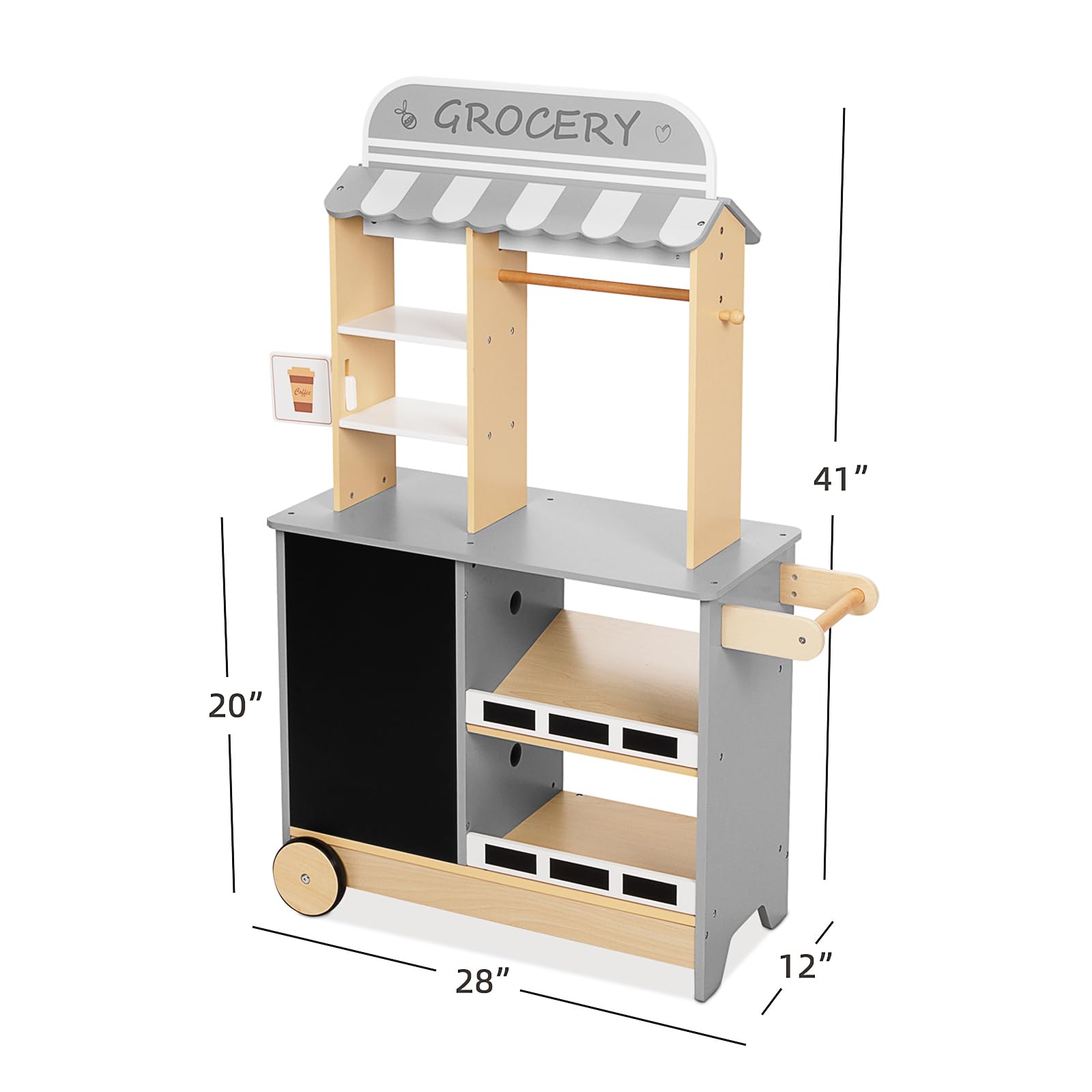 All-in-One Kids Grocery Store Pretend Play Set with Chalkboard, Reversible Design, Oven, Scale, Rolling Wheels & Cash Register - Educational Toy for Ages 3+ - Perfect for Role Play, Preschool Learning & Family Fun Time