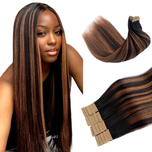 #1B Natural Black Mixed Auburn Brown Yaki Straight