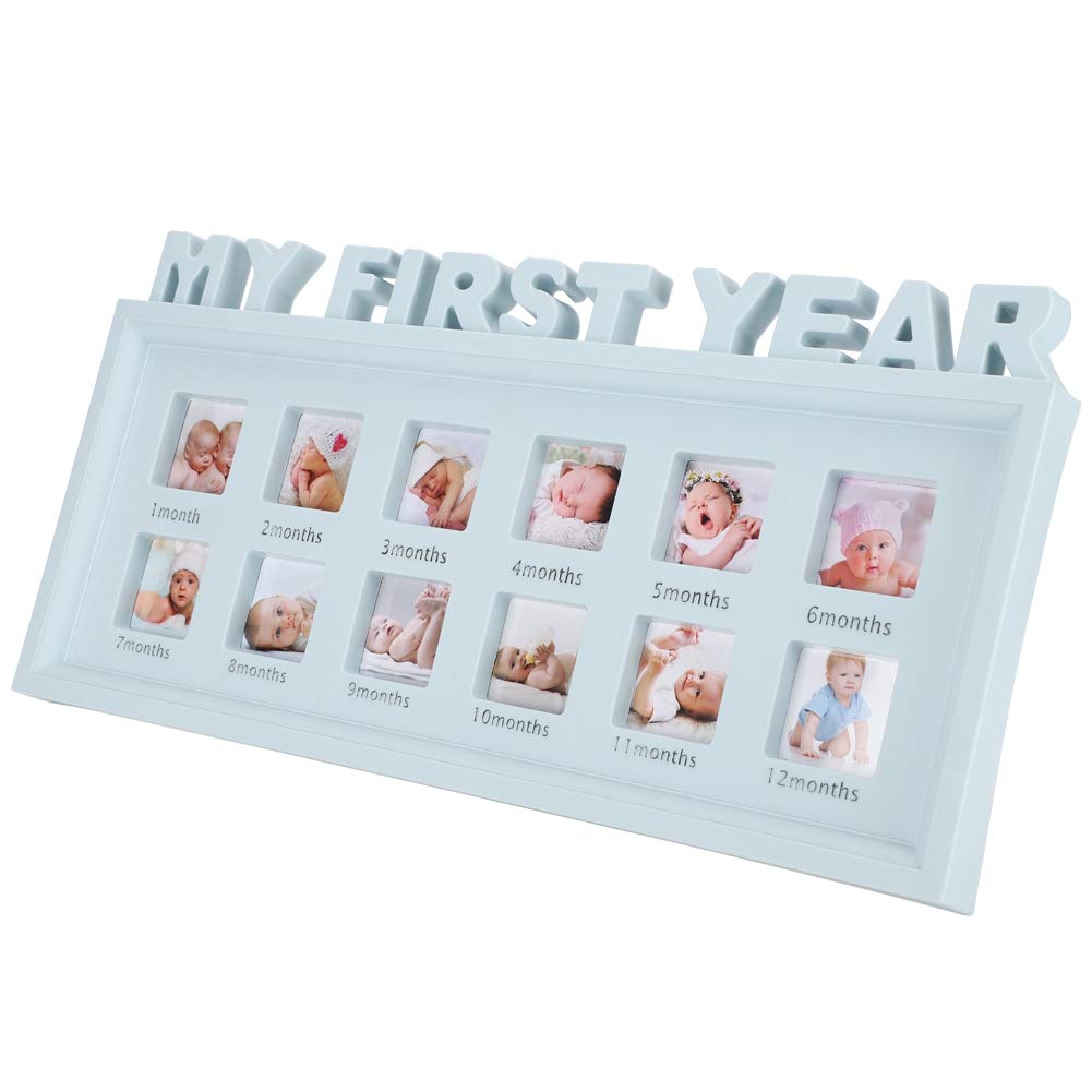 Sturdy Plastic Baby Picture Frame with Bracket Foot - Wall & Room Decor for Newborn's First Year Memories | Perfect for Nursery, Baby Shower Gifts & Family Photo Displays