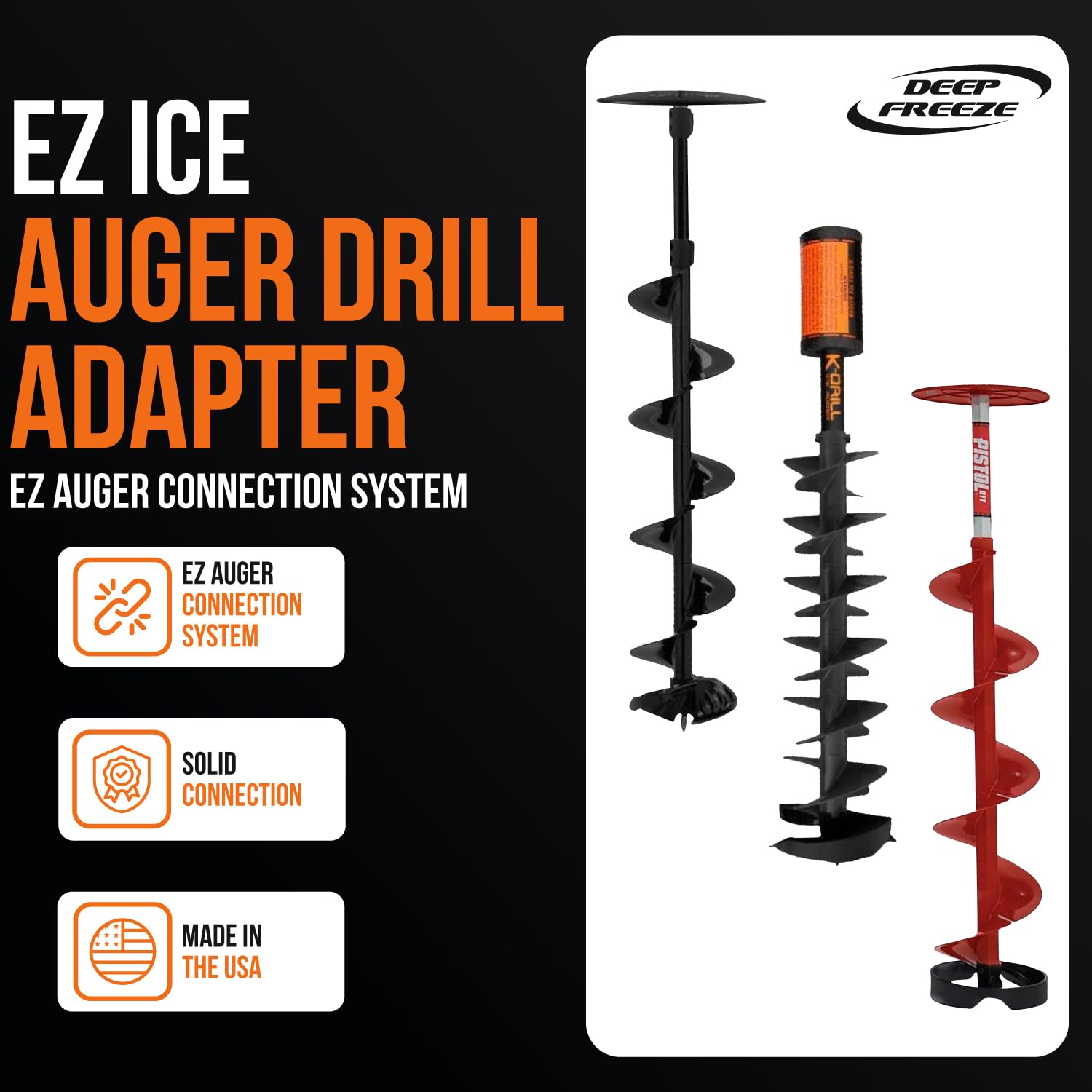 EZ Ice Auger Drill Adapter - Quick Connect for Pistol Bit, K-Drill & Lite-Flite - Electric & Cordless Drill Auger Attachment - Ice Fishing Gear for Easy Hole Drilling - Perfect for Winter Fishing & Outdoor Adventures