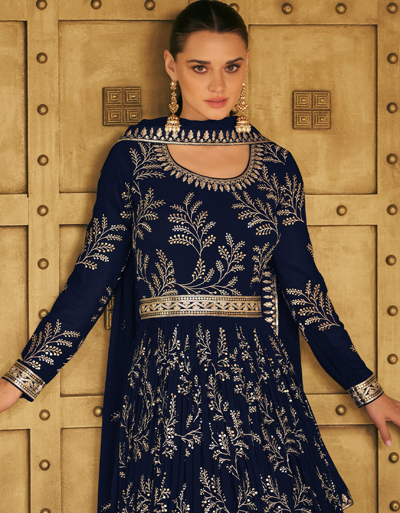 Elegant Blue Faux Georgette Anarkali Pant Suit for Women - Perfect for Weddings, Parties & Festive Occasions